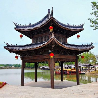 quality  3.2m Chinese Style Pavilion Handmade Grey Wooden Gazebo Structure factory