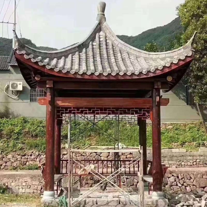 2.8m 3.0m Chinese Style Pavilion Wooden Hexagonal Garden Gazebo With Clay