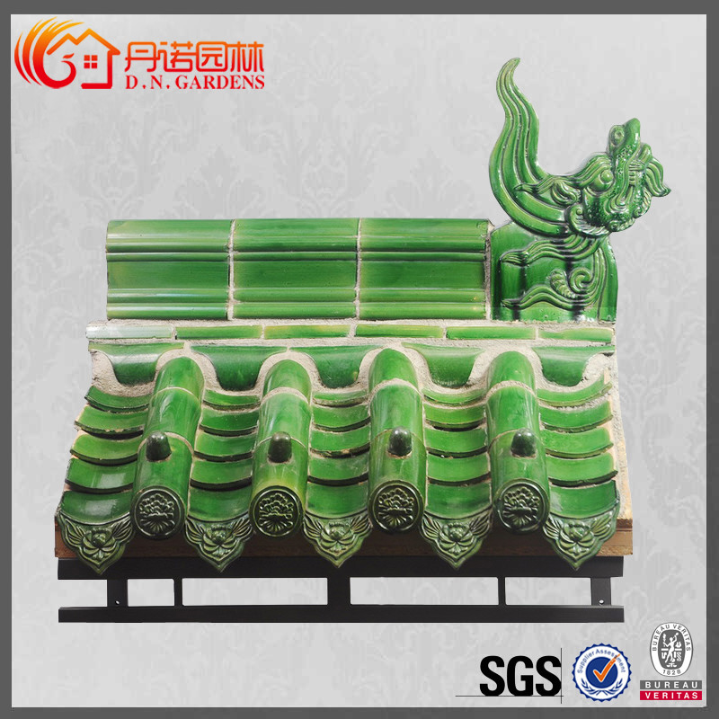 Green Glazed Roof Tile Quadrilateral Gazebo Pavilion With Corridor For Cooling
