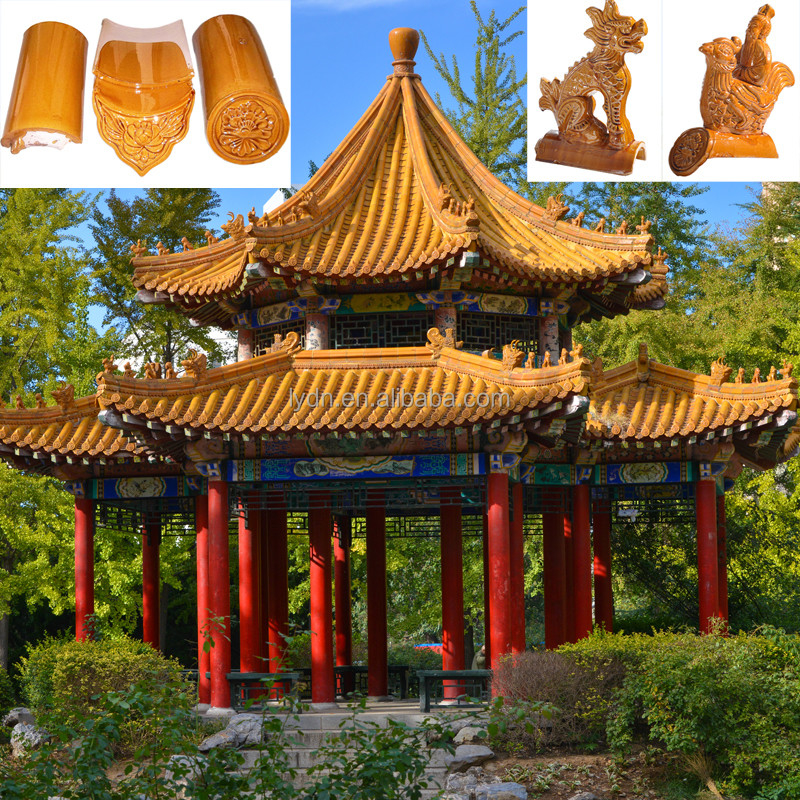 Old Chinese Style Glazed Gazebo Roof Tiles Yellow Color