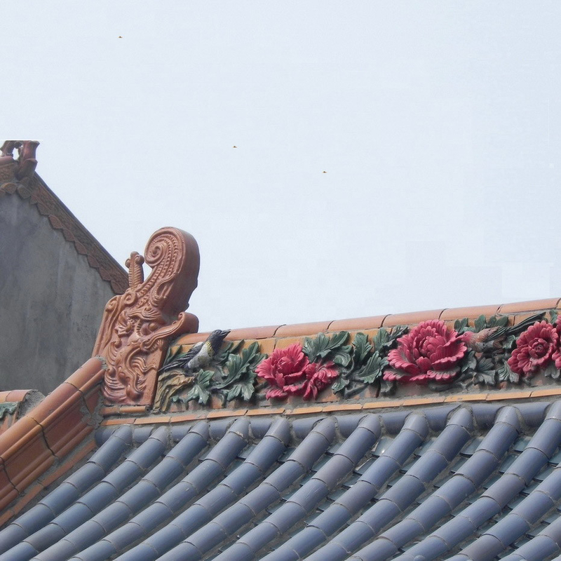 Antique Chinese Traditional Roof Tiles Peony Roof Ridge For Roof Decoration