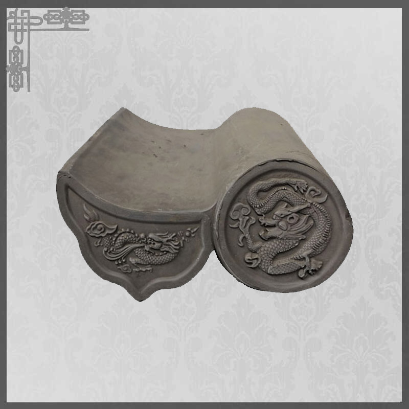 Chinese Style Dragon Pattern Clay Grey Color Unglazed Eaves Roof Tile