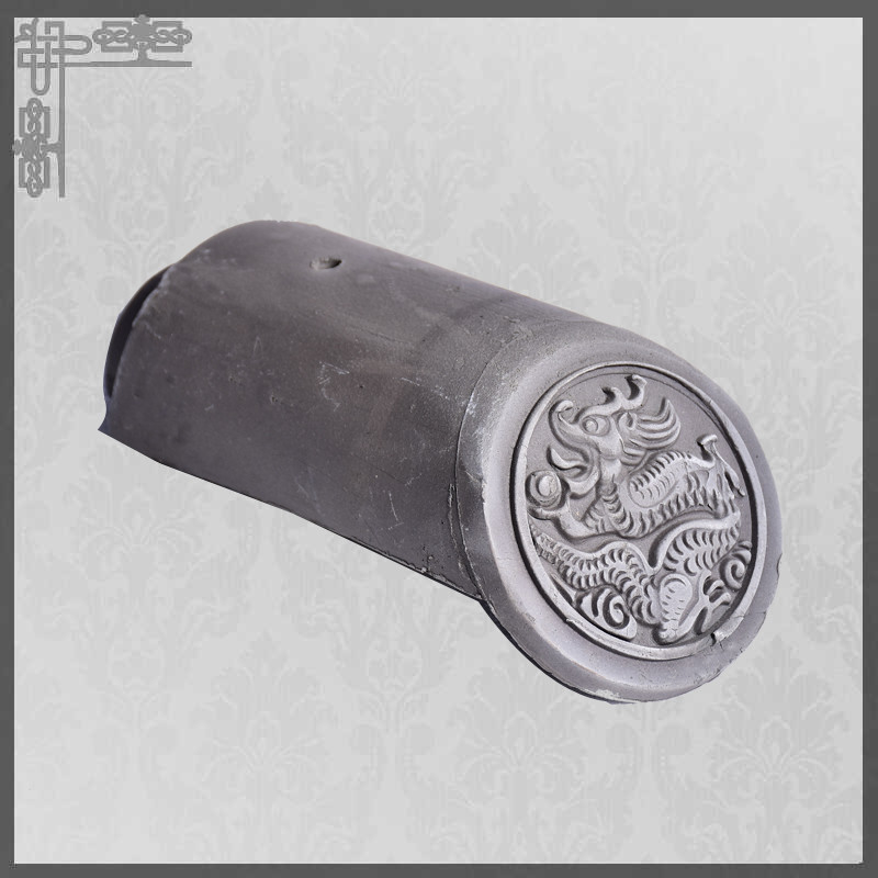 Chinese Style Dragon Pattern Clay Grey Color Unglazed Eaves Roof Tile