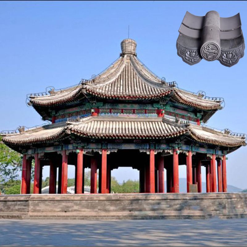 Traditional Grey Clay Roof Tiles Big Cooling Kiosk Pavilion Chinese Style