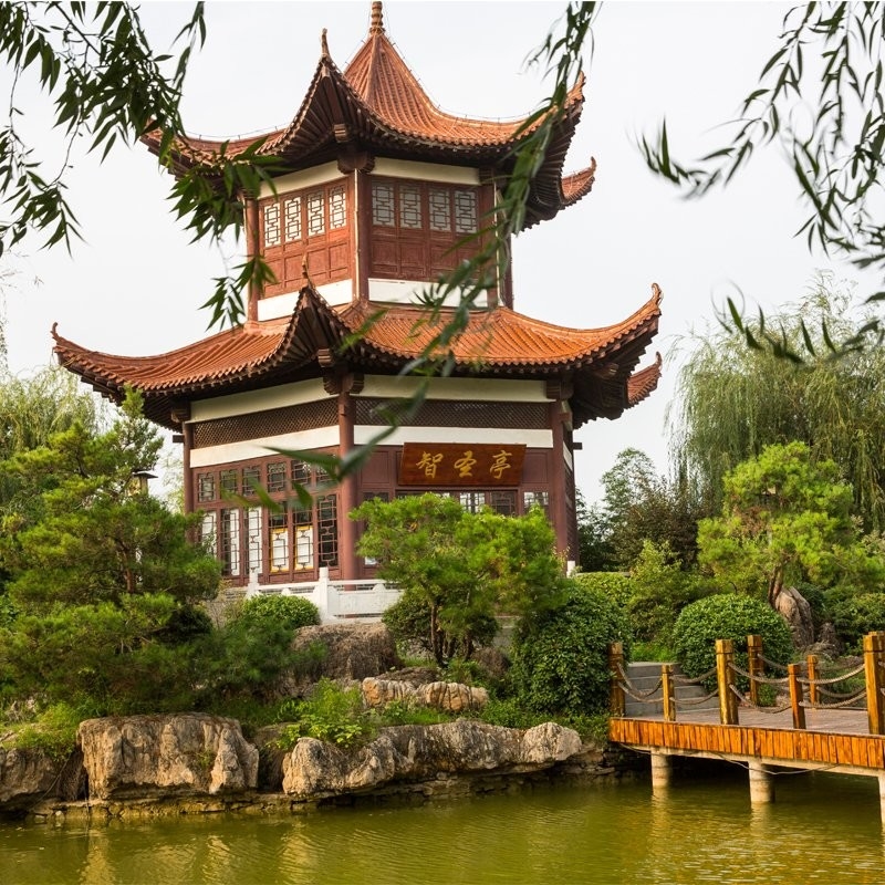 Double Storey Glazed Roof Tile Hexagonal Gazebo Pavilion For Park And Landscape