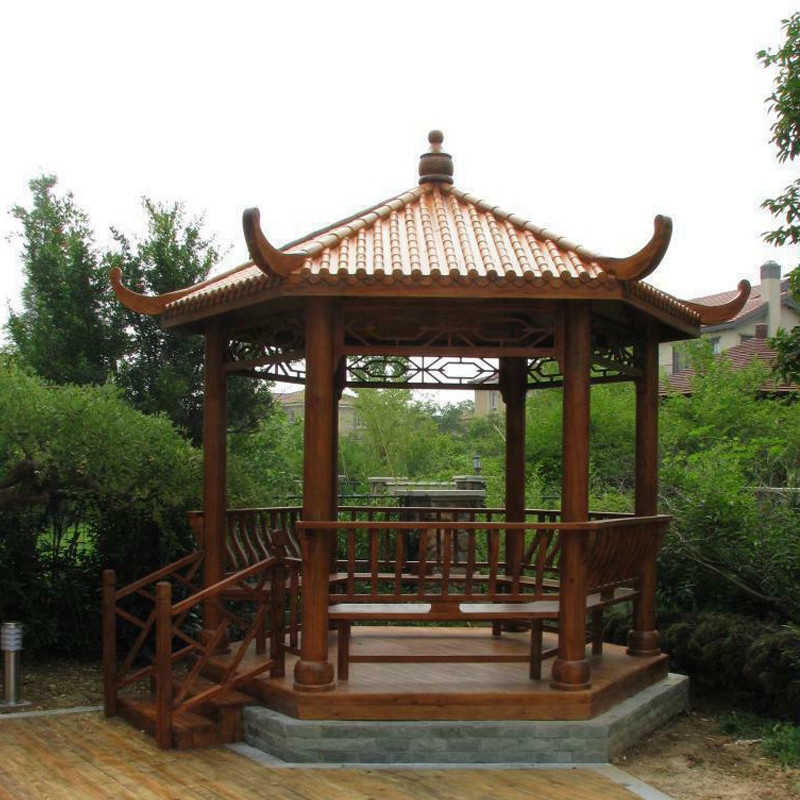 Outdoor Park Custom Chinese Solid Wooden Gazebo Pavilion Asian Style