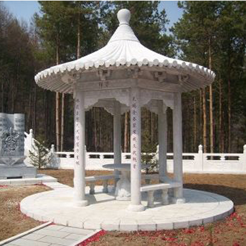 Outdoor Garden Hand Carved Natural Marble Stone Pavilion Chinese Style
