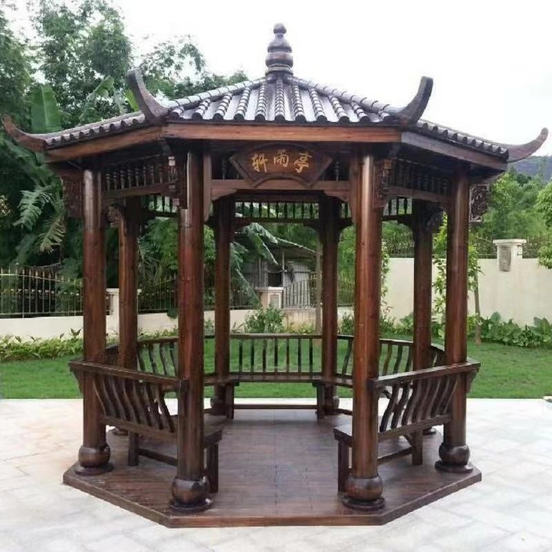 Outdoor Anticorrosive Solid Wood Pavilion Shed With Seat Leisure Chair
