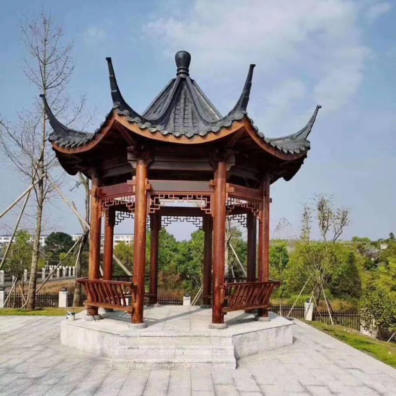 2.8m 3.0m Chinese Style Pavilion Wooden Hexagonal Garden Gazebo With Clay