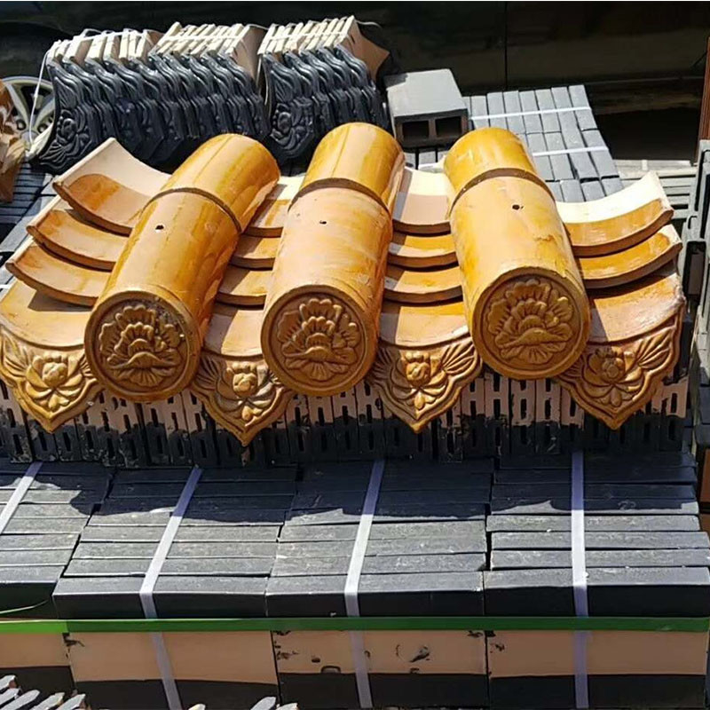 Porcelain Skillful Chinese Glazed Roof Tiles Gold Yellow