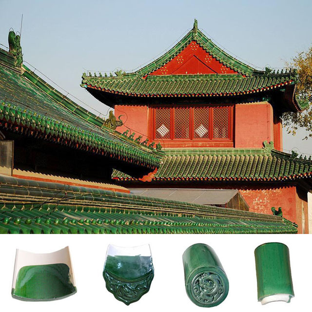 Traditional Celadon Glazed Roof Tiles Semicircle Shaped