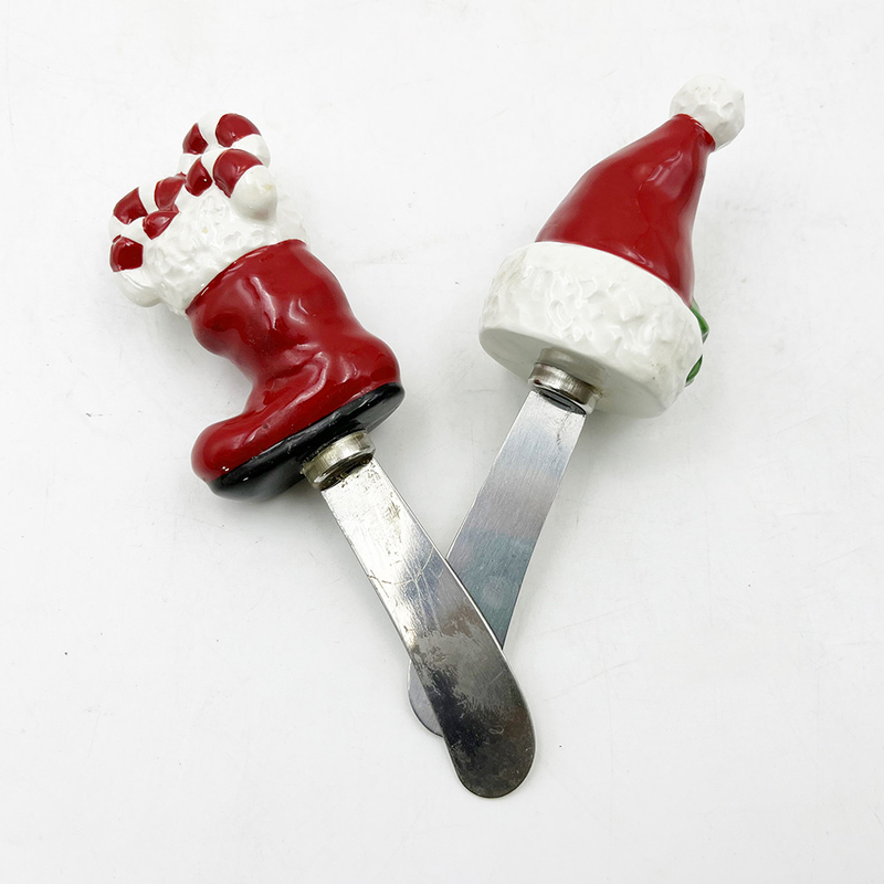 Christmas Santa Hat Boot Hand Painted Handle With Stainless Steel Blade Cheese Spreader Butter Spreader