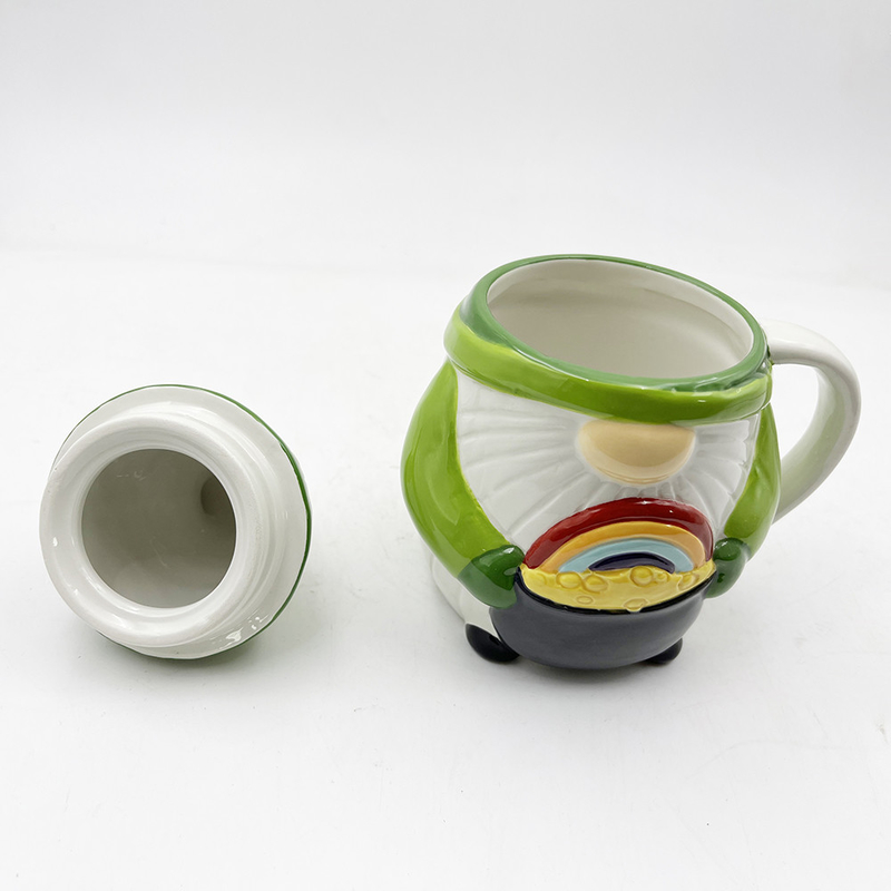 Custom Creative 3d Christmas Ceramic Mugs Spring Gnome Green Color Decorations With Lid