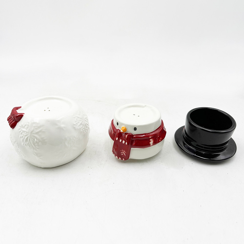 Snowman Ceramic Gift Creative Three Piece Set Of Salt And Pepper Shakers Custom Pattern