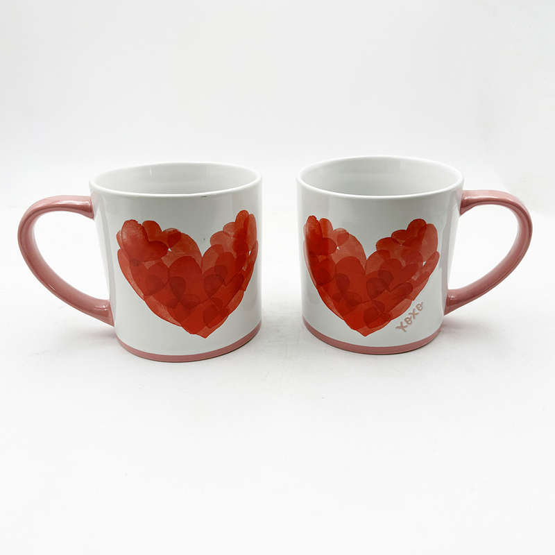 Valentine's Day Painted Heart Ceramic Crafts Products Mug Couple Cup Gift For Home And Cafe