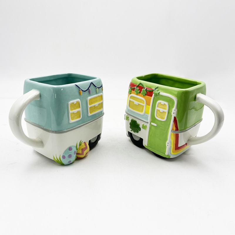 16oz Personalized Present Kids Folk Art ceramic Material Coffee Mug Bus Cartoon Cup For Hot Drink