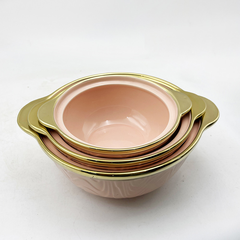 Luxury Gilt-Edged Pink Marble Porcelain Dinner Bowl Home Hotel Ceramics Dinnerware Sets many size