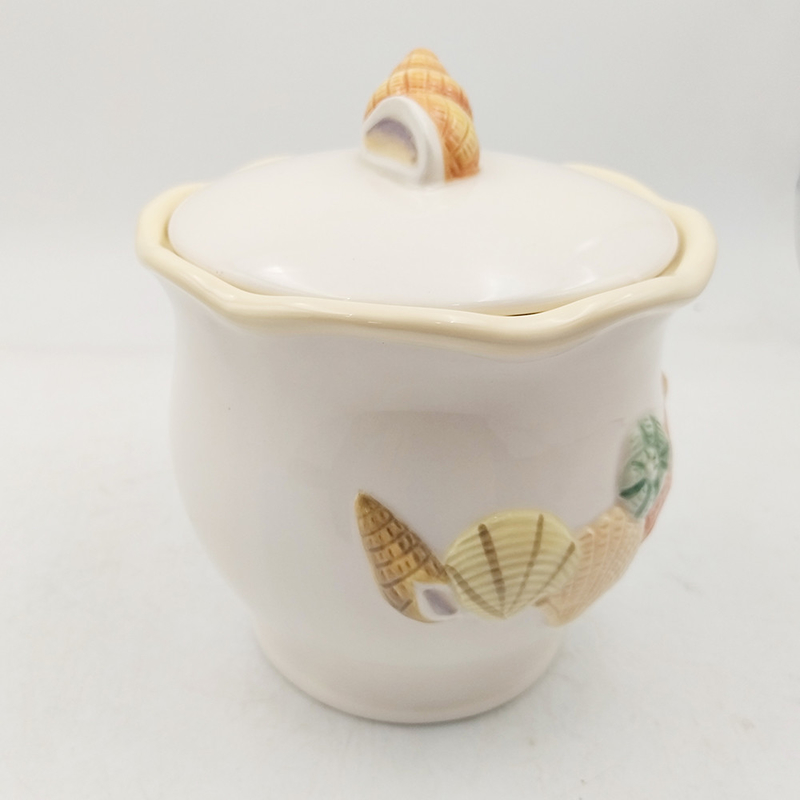 Ceramic Storage Jar With Lid Sea Shell Pottery And Porcelain Sugar Bowl Custom Color