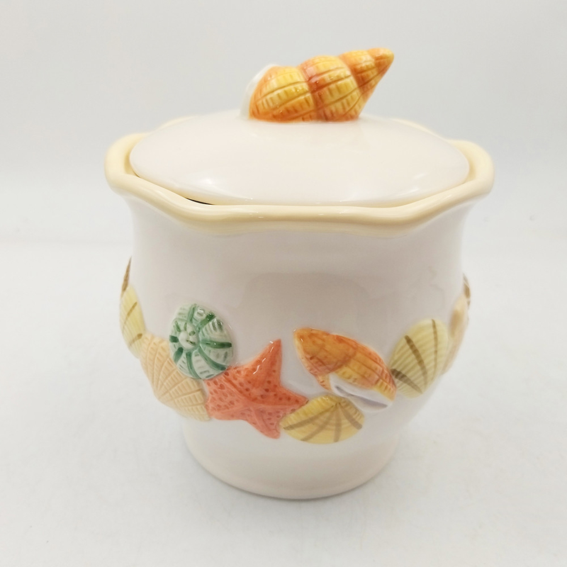 Ceramic Storage Jar With Lid Sea Shell Pottery And Porcelain Sugar Bowl Custom Color