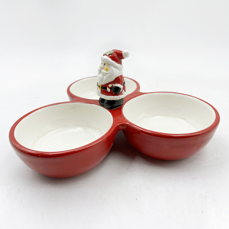 Home Ceramic Tri-Part Serving Bowl Christmas Winter Holiday House Decoration
