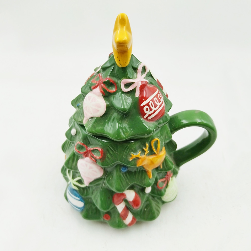 Green Christmas Tree Cup Cute Ceramic Christmas Mug With Lid For Gifts Home Decoration