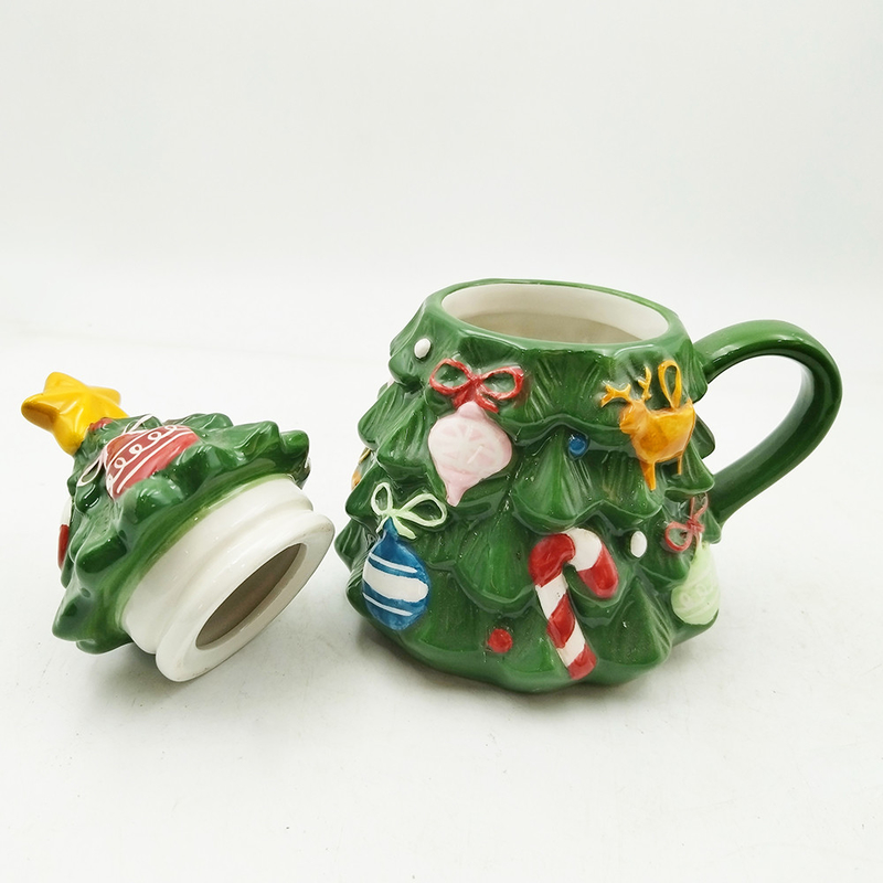 Green Christmas Tree Cup Cute Ceramic Christmas Mug With Lid For Gifts Home Decoration