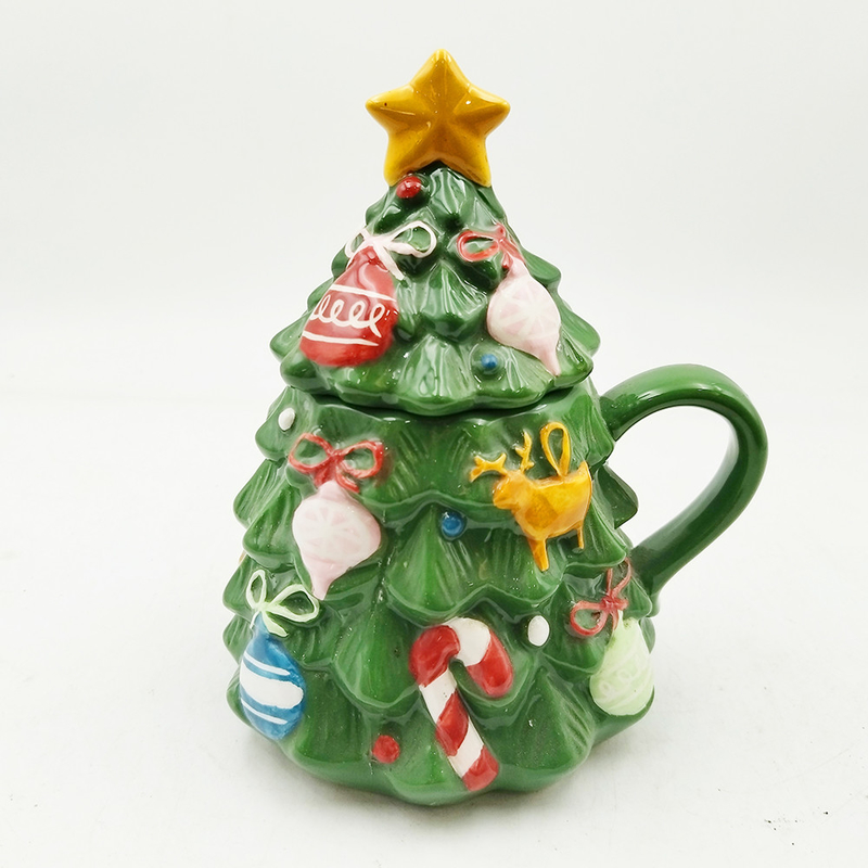 Green Christmas Tree Cup Cute Ceramic Christmas Mug With Lid For Gifts Home Decoration
