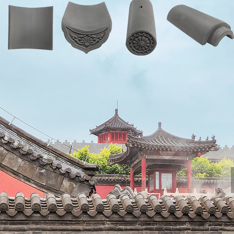 Matte Chinese Antique Temple Tile Grey Clay Roof Tile High Strength UV Resistant For Heritage Buildings