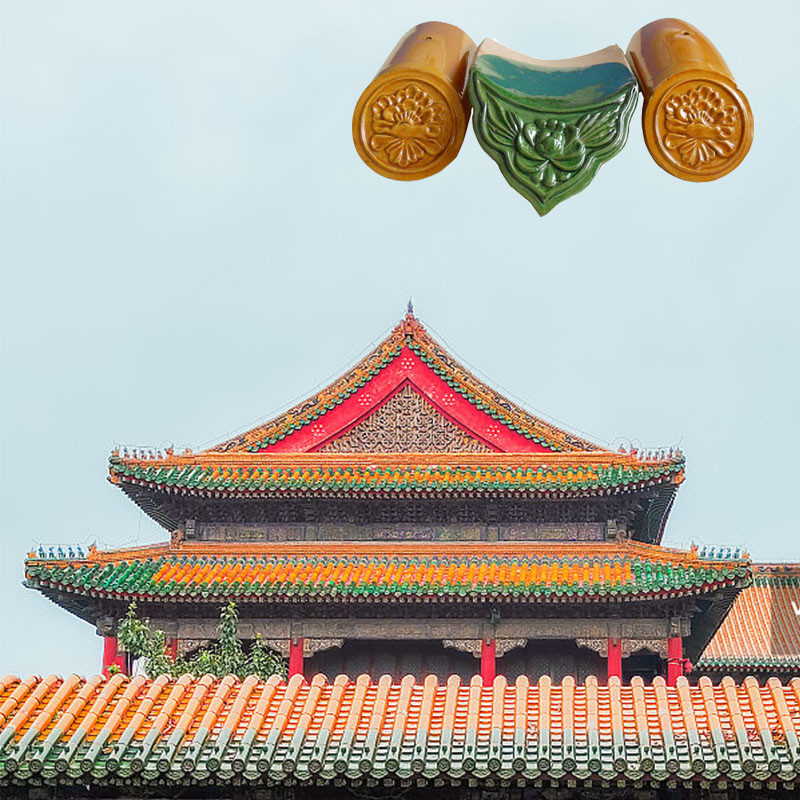 Chinese Glazed Roof Tile 18x18cm Stunning Glaze Durable Ceramic For Pavilion Roofing Chinese Architecture