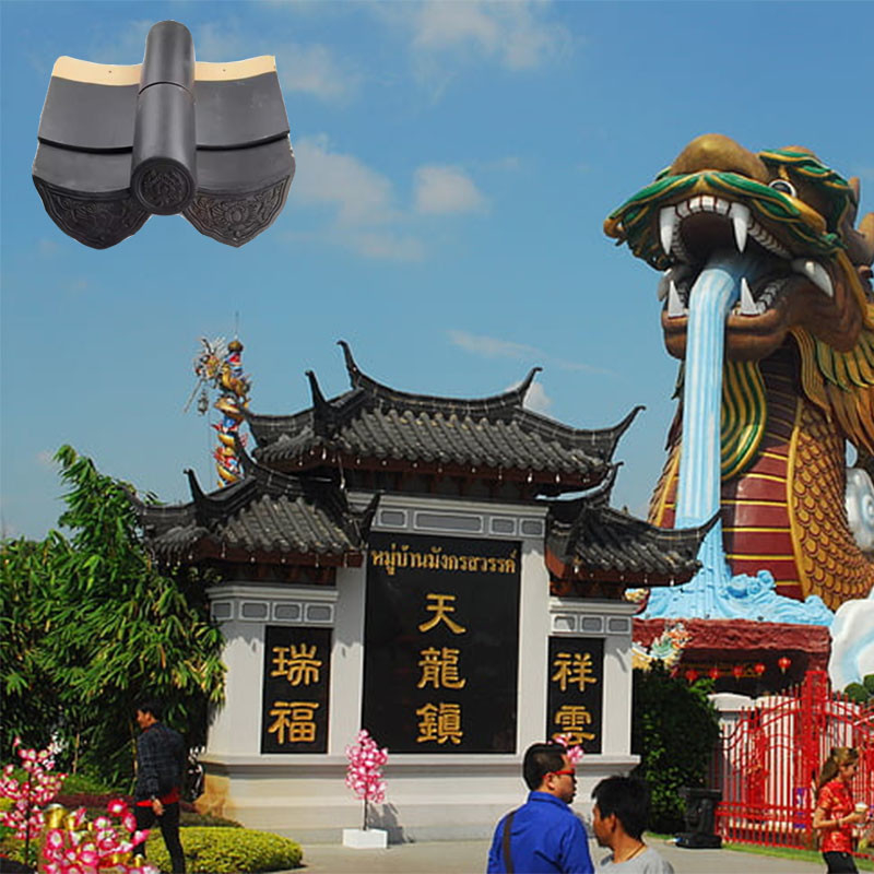 Chinese Style Traditional Thailand Temple Palace Ceramic Interlocking Roof Tiles Black Color Shrine House