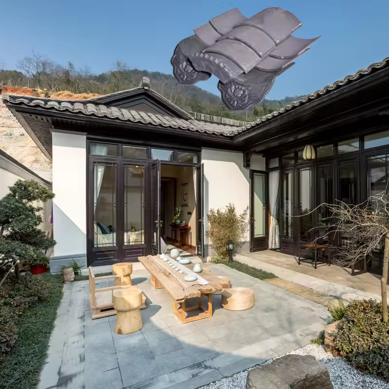 Traditional Chinese Grey Clay Roof Tile Accessory For Temple Courtyard Building Mateial