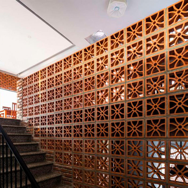 Natural Red Clay Terracotta Hollow Blocks Jaali Tiles For Wall Cladding Wind Brick Size 200X200 Mm Square Pattern
