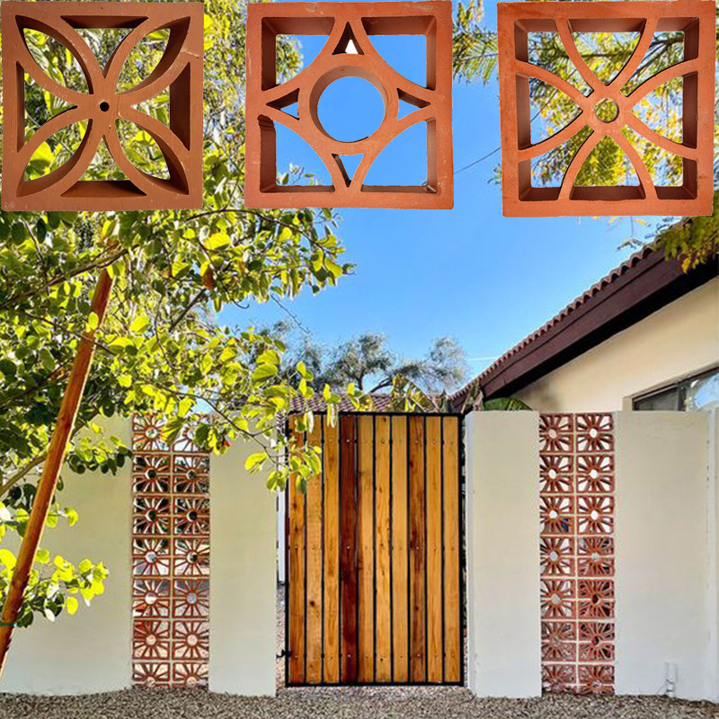 Decorative Building Tile Outdoor Terracotta Screen Artistic Traditional Style Wall Decoration Hollow Red Clay Bricks