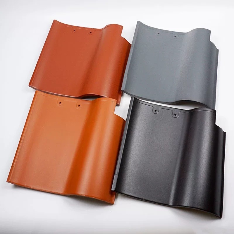 S Type Spanish Roof Ceramic Tiles Durable Material Dark Grey Water-repellent Rooftop Material