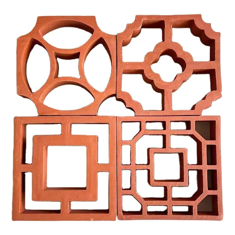 Factory Supply 200*200mm Fired Clay Red Breeze Block Solid Perforated Wall Decorative Bricks