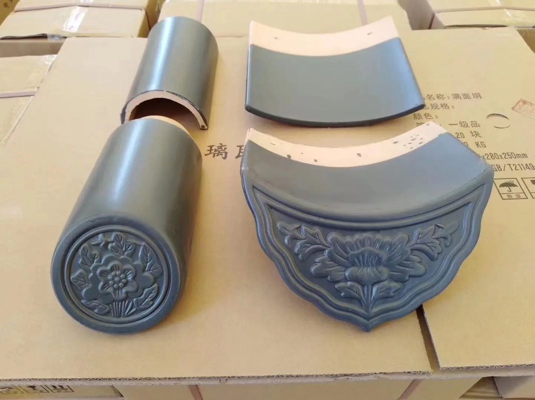 Traditional Chinese House Grey Glazed Clay Roof Tiles For Hotel Restaurant Shop Covering