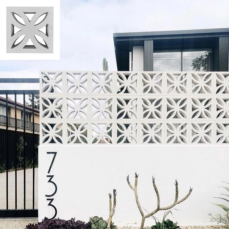 Decorative Floral Facade Brick White Hollowed Concrete Screen Block for Garden Patio Privacy