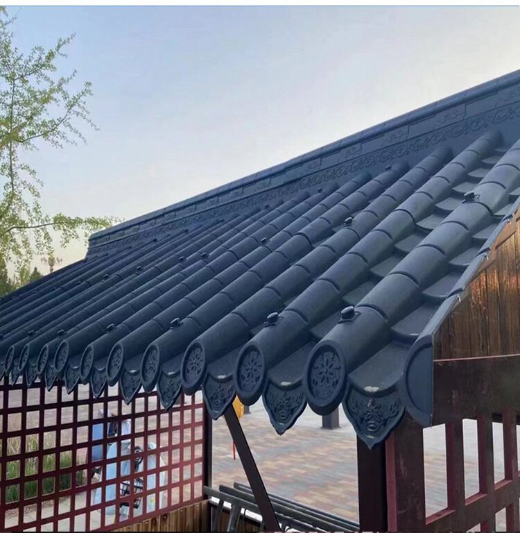 Double-side Plastic Roof Tile Panels Lightweight PP Roofing Material in Traditional Chinese Design