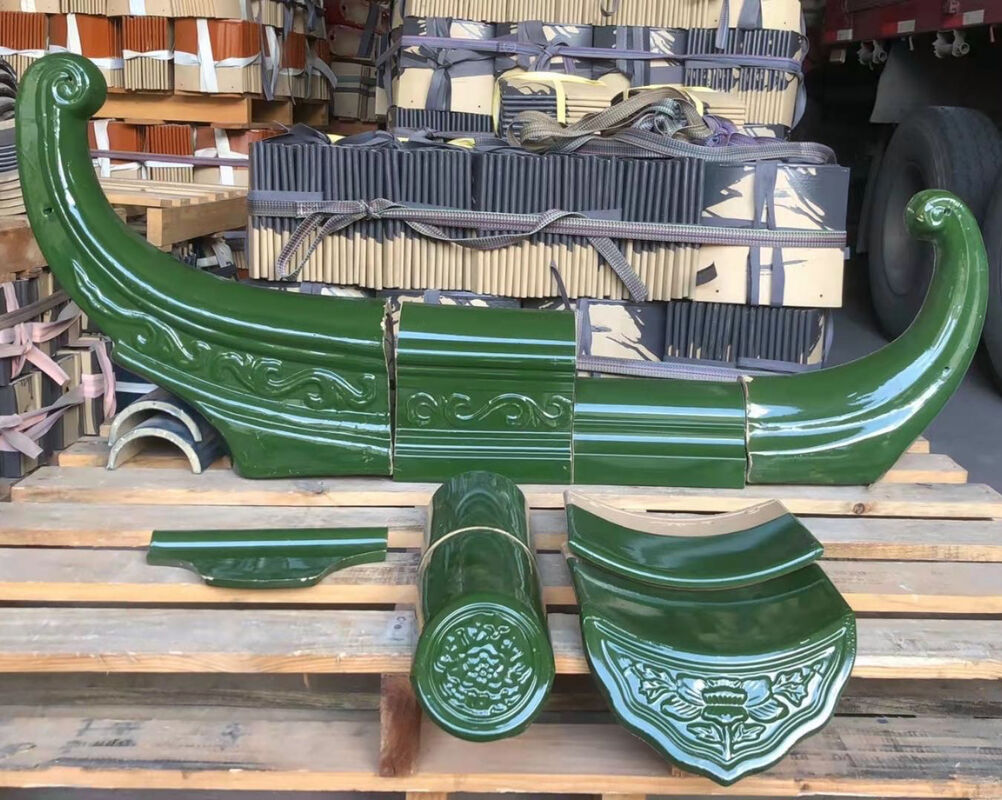 Chinese Traditional Green Glazed Roof Tile Jade Green Handmade Clay Glazed Tile Fireproof Waterproof for Asian Temple Villa
