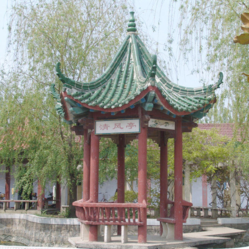 Antique Wood Pavilion Tea House With Traditional Chinese Green Glazed Tile Manual Pavilion for  Modern Park Courtyad Outdoor Expansion Space