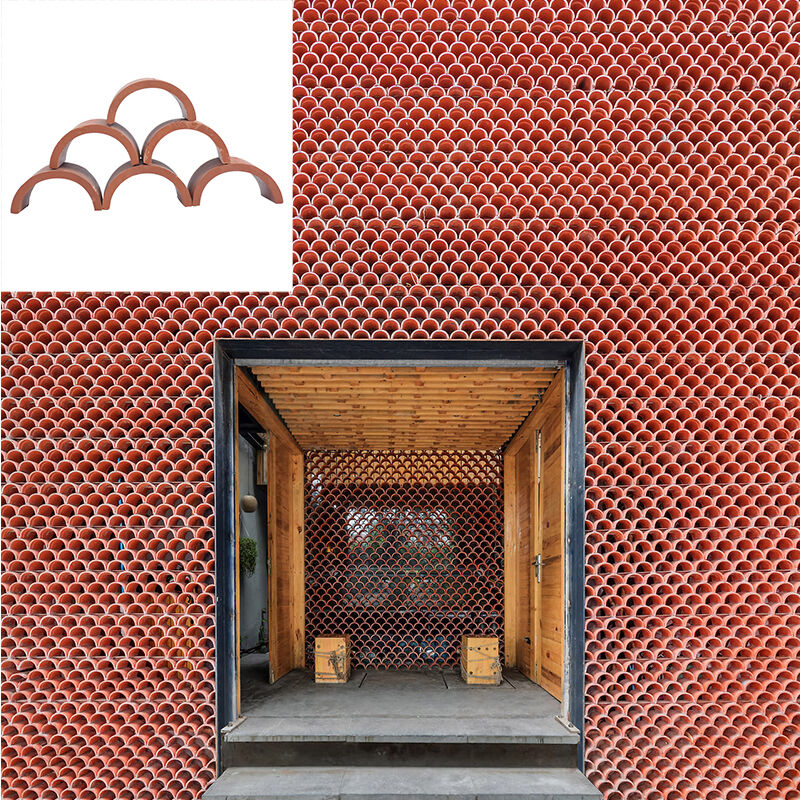 Half Round Vent Claustra Terracotta Breeze Block Wall Decorative Perforated Brick Clay Terrace Blocks 200*100mm for Feature Wall