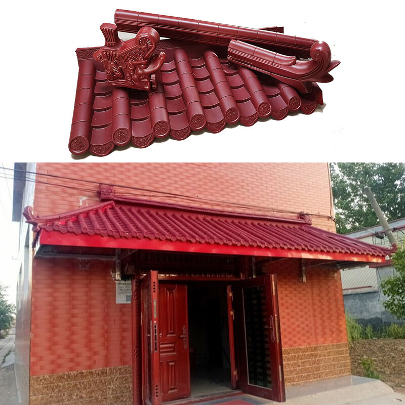 Chinese Classical Antique PP Red Plastic Roof Tile Durable UV Protection Resin Tile for Architecture Courtyard Pavilion Roof
