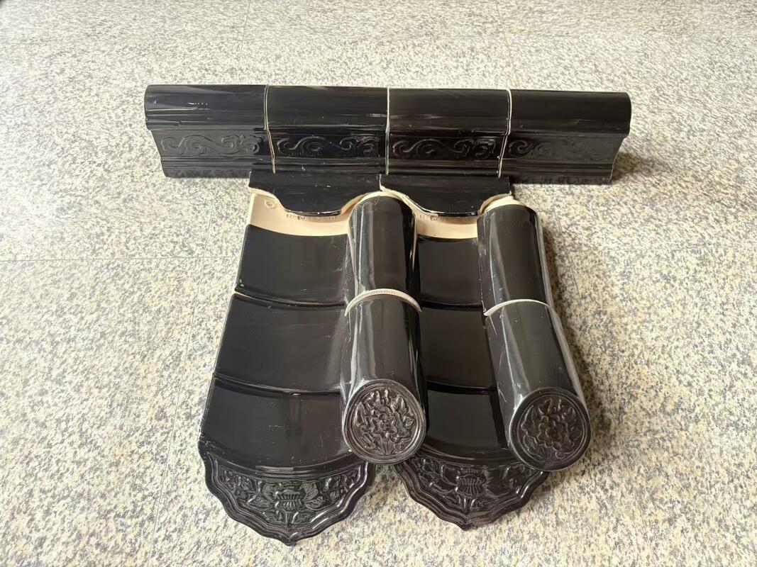Glossy Black Chinese Roof Tiles Traditional Ceramic Glazed Roofing Tiles for Temple Villa Pavilion Roof