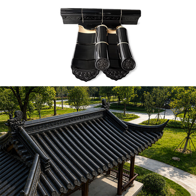 Antique Chinese Style Black Glazed Roof Tile Ceramic Glossing Roofing Bamboo Tiles for Traditional House Temple Gazebo