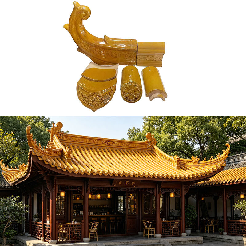 Durable Yellow Glazed Clay Roof Tile Glossy Cramic Roofing Tiles Traditional Chinese Antique Roofing Material for Courtyard & Pavilion