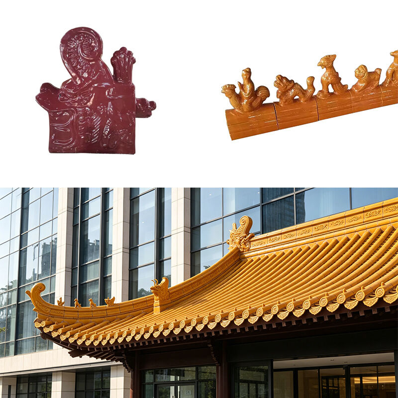 Classic Chinese Yellow Glazed Roof Tile High-Gloss Antique Porcelain Tile Ceramic Roof Shingle for China Style Temple & Garden Gazebo House Restoration