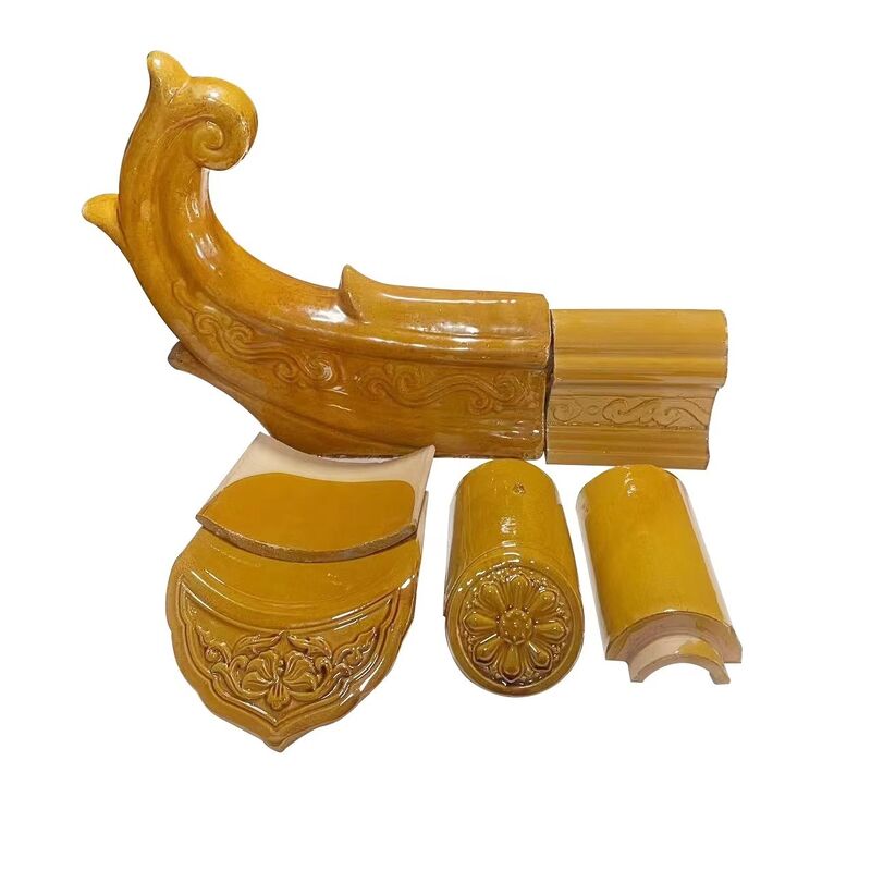 Classic Chinese Yellow Glazed Roof Tile High-Gloss Antique Porcelain Tile Ceramic Roof Shingle for China Style Temple & Garden Gazebo House Restoration