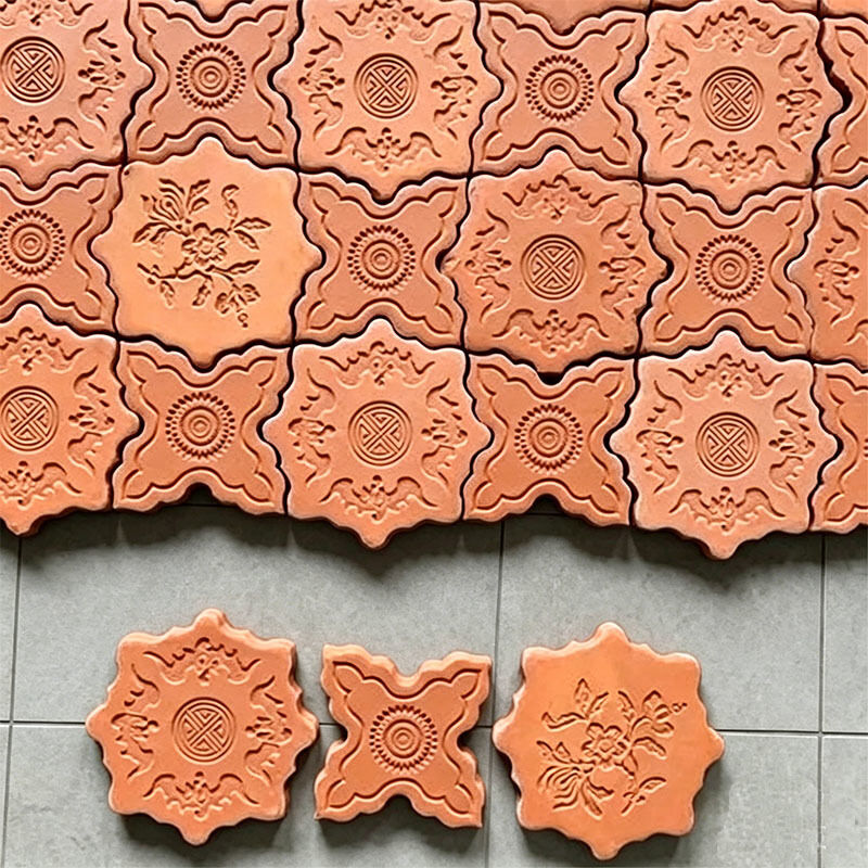 Vintage Floral Pattern Red Brick Flower Tiles Cultural Scene Decorative Clay Bricks Building Materials