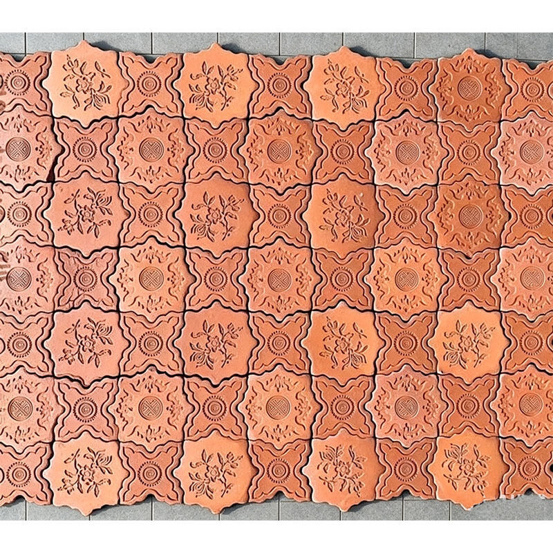 Vintage Floral Pattern Red Brick Flower Tiles Cultural Scene Decorative Clay Bricks Building Materials