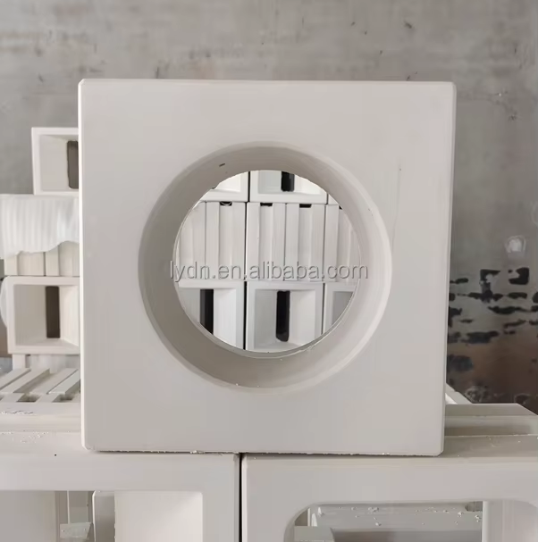 White Concrete Breeze Blocks with Circular Cutout Round Hollow Cement Screen Blocks for Indoor Tea Room Privacy Partition